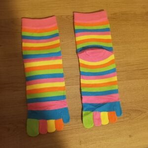 Bright Rainbow Horizontal Multi-Color Striped Crew Toe Socks ~ Free Shipping! ☆